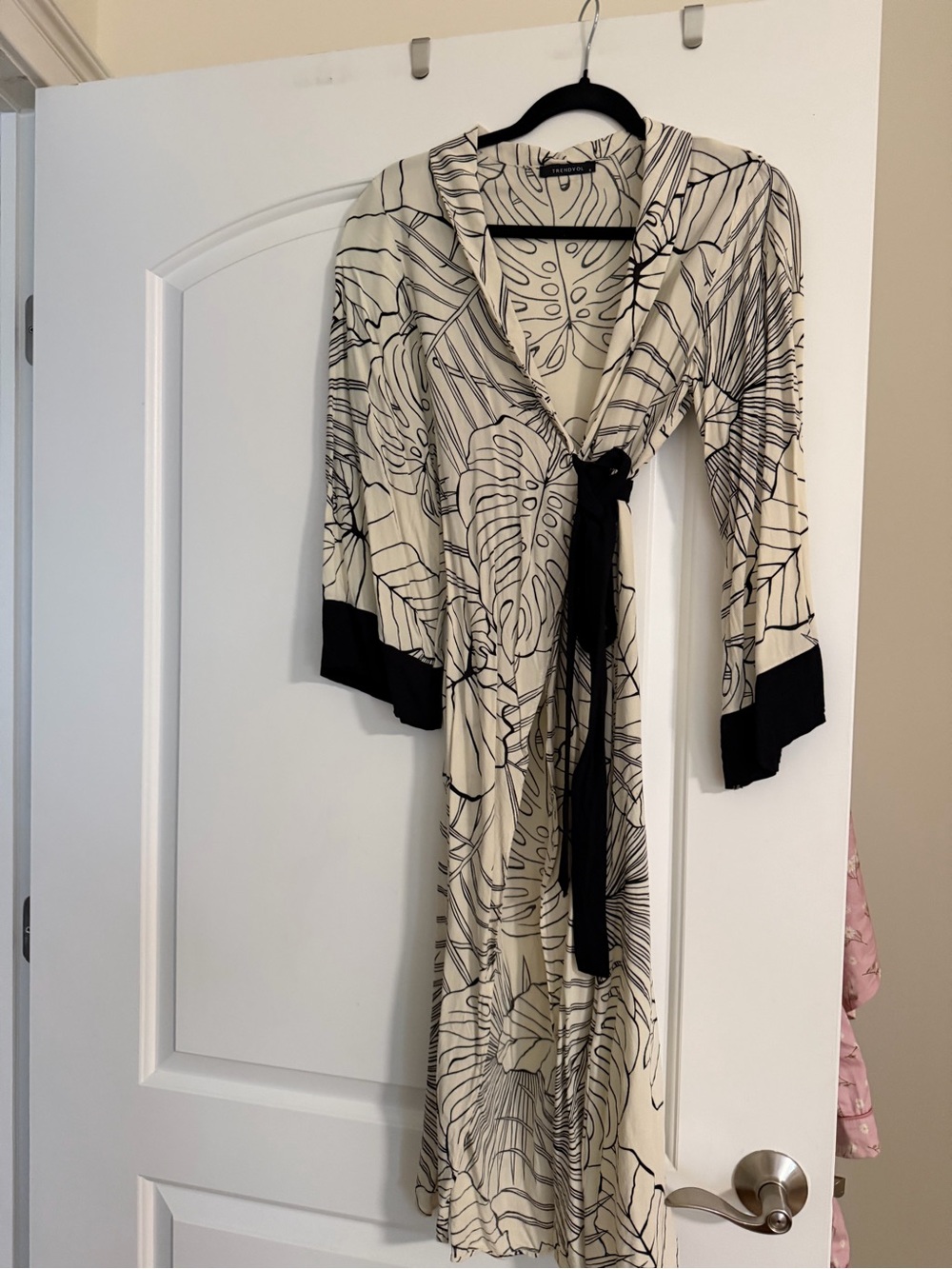 Viscose Black/White Leaf-Print Wrap Dress From Greece boutique store in Mykonos
